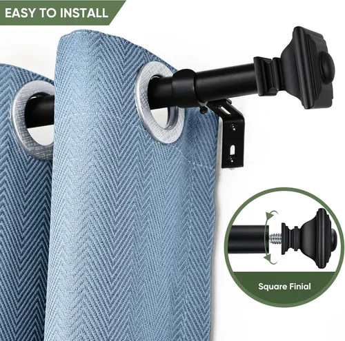 Vista 3 de BRIOFOX Barras de cortina negras para ventanas de 28 a 48 pulgadas, longitud ajustable, 1 pulgada de diámetro, barras de cortina resistentes