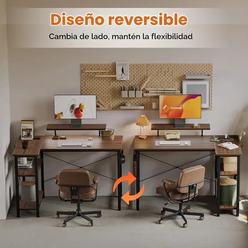 Vista 3 de Mericonia Escritorio esquinero de 40 pulgadas con soporte para monitor Nogal