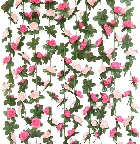 Vista 7 de Foraineam Paquete de 10 guirnaldas de rosas artificiales colgantes de 82 pies, rosas falsas, flores, plantas, hiedra, hogar, hotel, oficina, boda