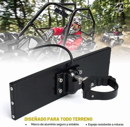 Vista 7 de Xprite 9" Espejo retrovisor central UTV con luces interiores y interruptor basculante, espejos retrovisores de aluminio se ajusta a 1.75"-2