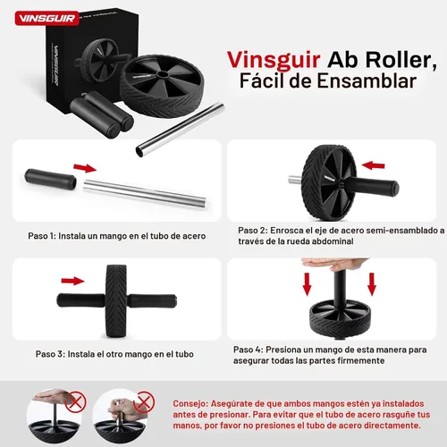Vista 3 de Vinsguir Rueda de Rodillo Abdominal - Equipo de Entrenamiento Abdominal para Entrenamiento de Fuerza Abdominal y del Core, Equipo de Fitness