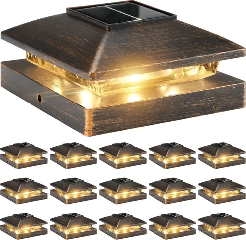 Vista 23 de Luces solares para punta de poste al aire libre 16 unidades, negras, impermeables, alimentadas por energía solar, luces de valla para cubierta