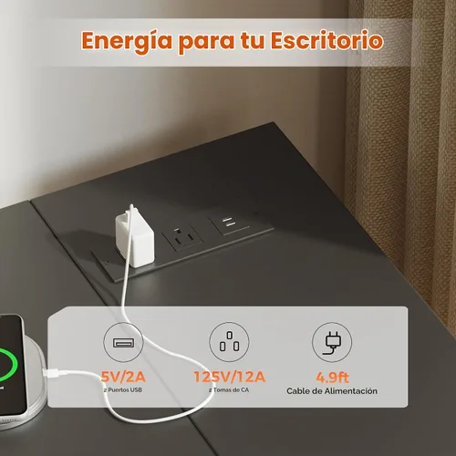 Vista 7 de Mericonia Escritorio para Computadora en Forma de L con Tomas de Corriente, Escritorio de Juegos Reversible con Estantes de Almacenamiento y Soporte
