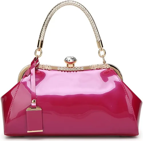 Vista 4 de Bolsos de noche para mujer, de cuero brillante, bolso de mano, mini bolso cruzado de hombro, bolsos vintage para fiesta nupcial