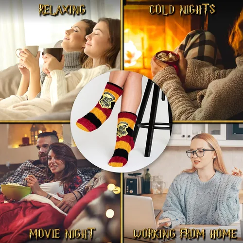 Vista 6 de Harry Potter Calcetines de zapatillas, calcetines esponjosos de punto para mujer, rellenos de calcetines de Navidad