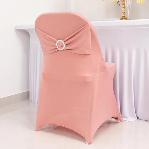Vista 14 de Efavormart - Funda para silla de banquete de elastano beige con banda de hebilla de diamantes de imitación plateados, funda elástica para silla