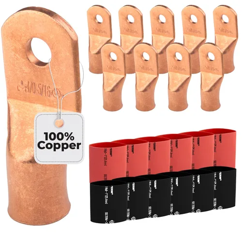 Vista 151 de SELTERM - 5 terminales de anillo resistentes para cable de batería, calibre 1/0 AWG, pernos de 1/2 pulgadas, terminales de calibre 0, ojales