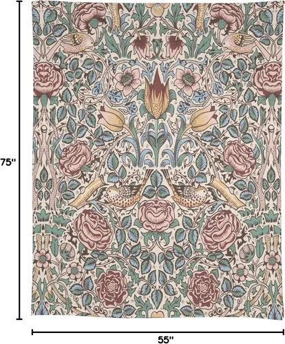 Vista 58 de Mantel Floral Retro de Pájaros, Diseño Original Bohemio William Morris Estampado Cubierta de Mesa para Hogar Picnic Fiesta Comedor Cocina William