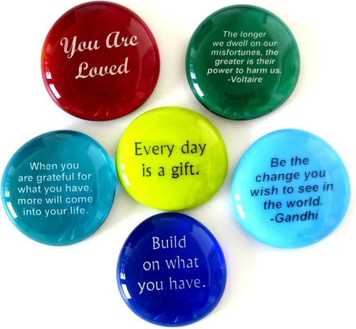 Vista 5 de Lifeforce Glass Piedras de ánimo, citas motivacionales e inspiradoras y refranes sobre piedras de vidrio translúcidas y opacas, juego de 6