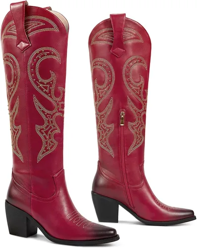 Vista 3 de wetkiss Botas vaqueras para mujer, hasta la rodilla, botas vaqueras para mujer, con diamantes de imitación, cómodas, a la moda, altas y brillantes