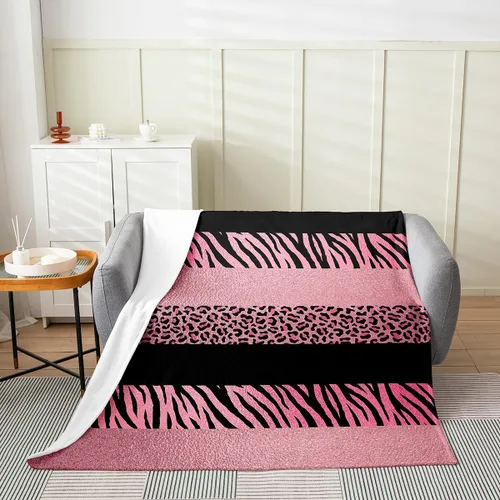 Vista 19 de Leopard Print Throw Blanket,40x50,African Wild Animal Skin Print Fleece Blanket for Teens Adults,Zebra Geometric Stripes Wildlife Tribal
