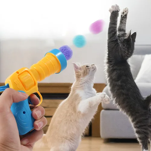 Vista 7 de Pistola lanzadora de juguete para gatos, 34 unidades, juguetes interactivos para gatos de interior, juguetes interactivos para gatos adultos