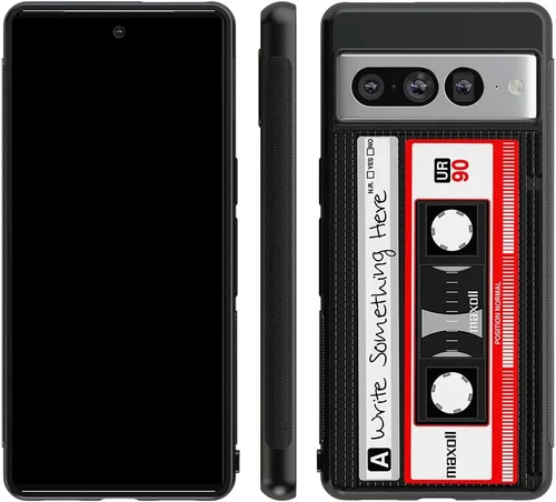 Vista 5 de Funda de goma negra personalizada con cinta de casete compatible con Google Pixel 10, 10 Pro, 10 Pro XL, 9a, 9 Pro, Pixel 9, Pixel 9 Pro XL, 8a, 8
