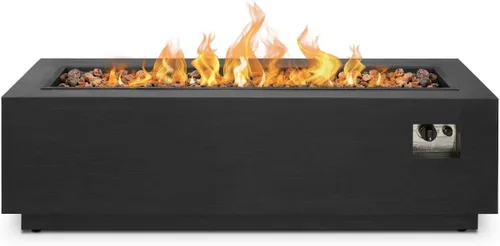 Vista 3 de Real Flame Lanesboro - Chimenea rectangular de propano – Quemador de acero inoxidable, vidrio negro fuego, cubierta de almacenamiento, kit