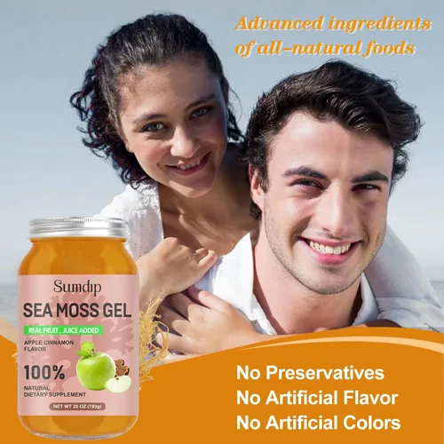 Vista 7 de Gel de Musgo Marino (28OZ), Gel de Seamoss Irlandés Crudo Vegano, Suplementos de Vitaminas y Minerales para el Sistema Inmune y Digestivo, Manzana