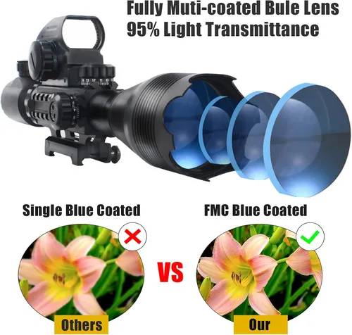 Vista 2 de UUQ 4-16x50 Alcance táctico de rifle rojo/verde iluminado buscador de retícula W/mira láser y vista de punto reflejo holográfico