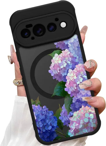 Vista 10 de ZIYE Funda magnética para Google Pixel 9 Pro XL de 6.8 pulgadas [compatible con MagSafe] funda de policarbonato duro y TPU suave con flor de cerezo