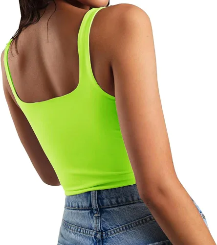 Vista 2 de Artfish - Camiseta corta casual y básica con tirantes delgados y cuello cuadrado, sin mangas, de doble capa, ombliguera para entrenamiento