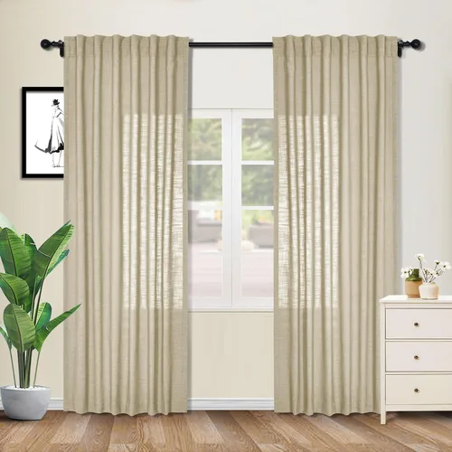 Vista 32 de cololeaf Cortinas de lino naturales de 63 pulgadas de largo, cortinas neutras con bolsillo para barra, pestaña trasera, oscurecimiento de la Aqua