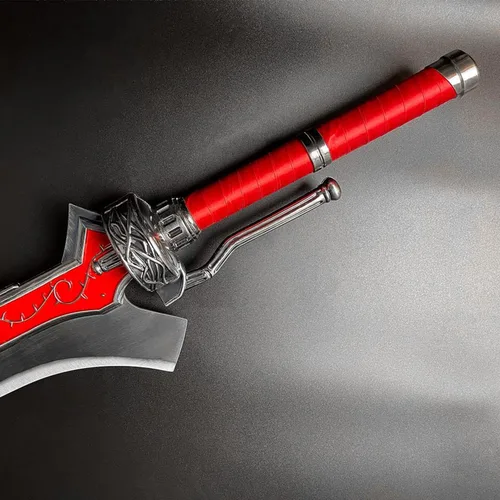 Vista 3 de Espada de fantasía antidemonio de Devil Cry Nero's Red Queen de 51 pulgadas con soporte de madera