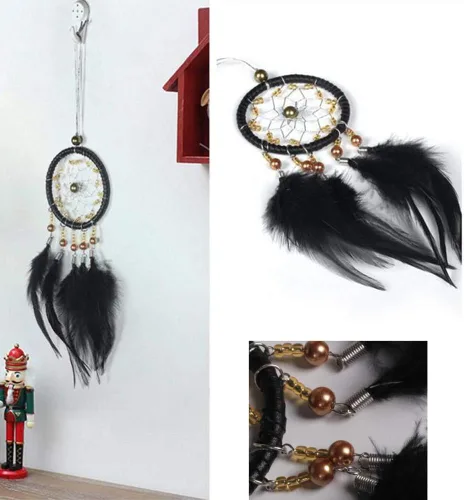 Vista 3 de Atrapasueños de coche para espejo retrovisor, atrapasueños de plumas negras, decoración para colgar en la pared, adorno de adorno para automóvil