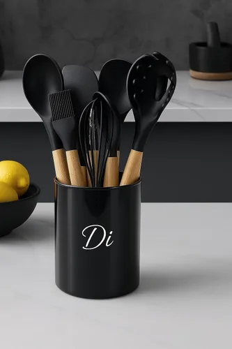 Vista 3 de Juego de utensilios de cocina premium - 12 piezas - Herramientas de cocina de silicona y madera