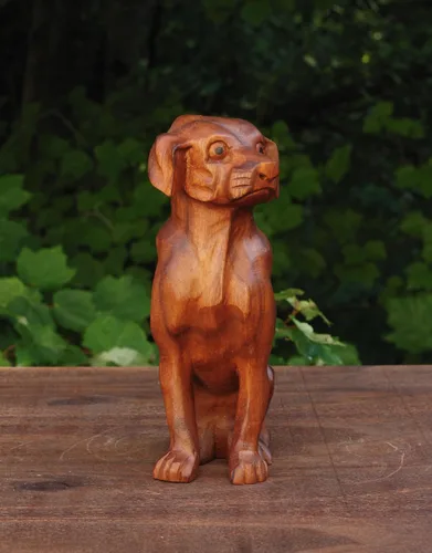 Vista 2 de G6 Collection Estatua de perro de madera tallada a mano de 8 pulgadas, escultura artística, decoración rústica para el hogar, decoración hecha a