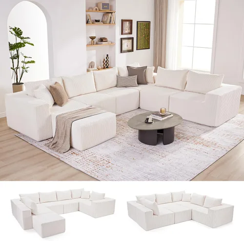 Vista 33 de Sofá seccional modular de 108", sofá seccional Cloud con asiento profundo, sofá modular moderno en forma de L con chaise, sofás tapizados sin Beige