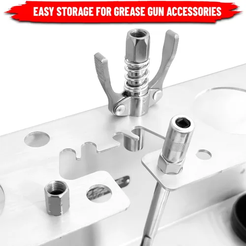 Vista 4 de Pit Posse PP3363 Soporte de tubo para pistola de grasa de mano, fabricado en Estados Unidos, con capacidad para 2 pistolas de grasa, organizador