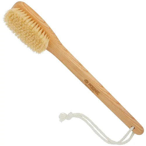Vista 9 de Kent FD3 Cepillo exfoliante corporal de madera de haya de lujo con cerdas blancas 100% puras. Mango largo con cabeza desmontable, espalda