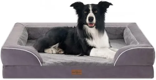 Vista 141 de Comfort Expression - Cama ortopédica para perros medianos, 28 x 19 pulgadas, cama impermeable y de apoyo de espuma con cojines removibles, sofá