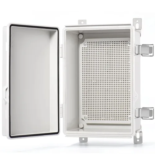 Vista 20 de QILIPSU - Caja de conexiones de acero inoxidable con tapa, bisagras y placa de montaje, universal, impermeable IP67, plástico ABS, gris, recinto