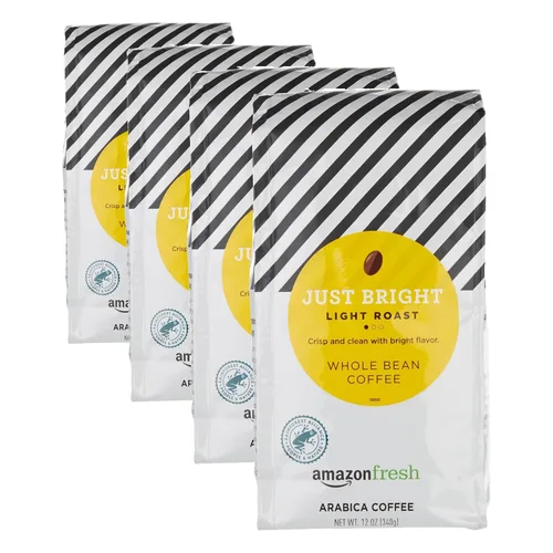 Vista 13 de Amazon Fresh, Just Bright - Café en grano entero tostado ligero, 32 onzas