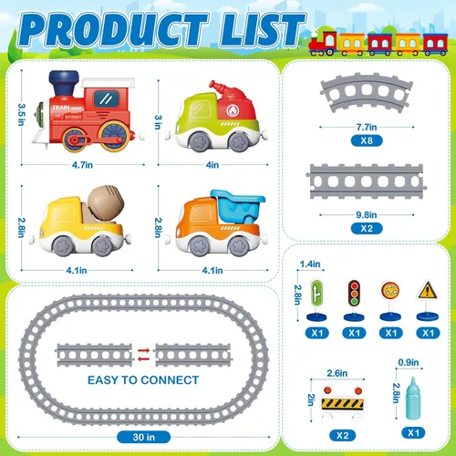 Vista 2 de Juego de Tren para Niños Pequeños con Vapor, Sonido y Luces, Juguetes para Niños de 2 a 4 años, Juego de Tren Eléctrico con Pistas y Señales