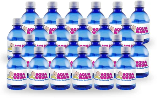 Vista 2 de AQUAWAWA - Paquete de 24 botellas de 8 onzas purificadas con vapor destiladas Fresca de una sola porción Ligero para bolsa de pañales Sin BPA