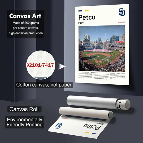 Vista 2 de Póster del estadio PetcoPark (lienzo de 17 pulgadas de largo x 11 pulgadas de ancho) de San Diego Ballpark para pared, póster deportivo retro