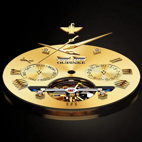 Vista 4 de OUPINKE - Reloj automático para hombre, diseño de esqueleto de diamante mecánico de cuerda automática, lujo, reloj de pulsera de cristal de zafiro