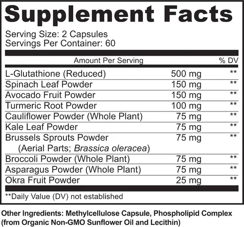 Vista 2 de Suplemento de glutatión liposomal de 500 mg – L glutatión puro (GSH) reducido – Forma activa, hecho con alimentos integrales orgánicos, complejo