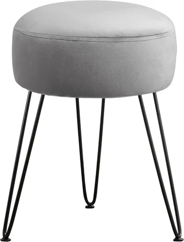 Vista 9 de LUE BONA Taburete de tocador, taburetes de tocador blancos para sala de maquillaje, taburete otomano redondo, reposapiés de terciopelo para tocador