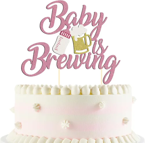 Vista 10 de 1 paquete de decoración de pastel con purpurina para decoración de baby shower temática de cerveza, decoración de revelación de género de bebé