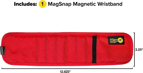 Vista 3 de Pulsera Magnética MagSnap de Wrap-It Storage - Roja - Gran Regalo para Papá Cinturón de Herramientas y Soporte de Tornillos