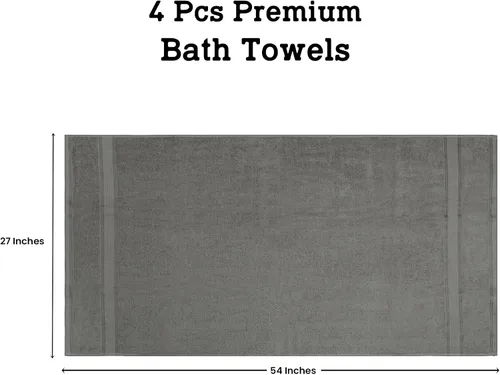 Vista 4 de Casa Lino Juego de 4 toallas de baño color gris plateado (54 x 27 pulgadas), toallas de baño grandes, toallas de baño 100% algodón para baño