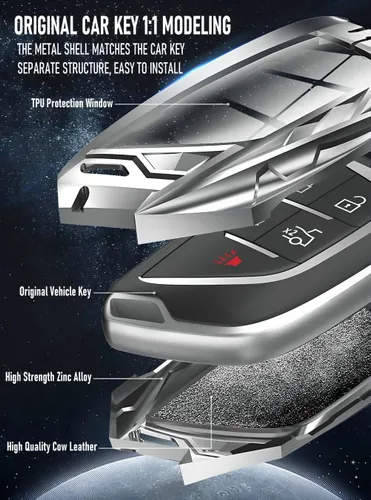 Vista 5 de Funda para llavero de Corvette C8, estuche soporte protector de llave inteligente 2020 2021 2022, Gris, Moderno