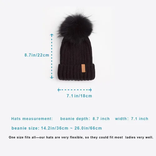 Vista 5 de Gorro de invierno de punto con pompón de piel para mujer