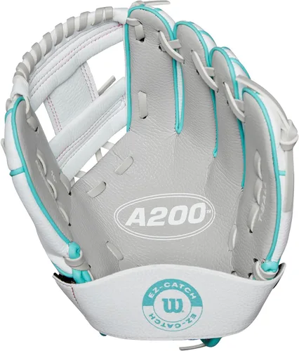 Vista 3 de Wilson A200 - Guantes de béisbol para jóvenes Plata/blanco/verde azulado