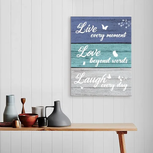 Vista 4 de Letrero con cita en lienzo enmarcado con texto en inglés "Live Love Laugh Love", decoración de pared para el hogar, cocina, comedor, sala de estar