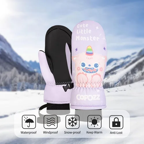Vista 6 de COPOZZ Guantes de esquí para niños, 3M Thinsulate con aislamiento térmico para niños, guantes de nieve resistentes al viento y cálidos guantes