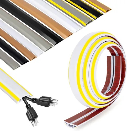 Vista 21 de Rubber Bond Protector de cable de piso - Cubiertas de cable autoadhesivas fuertes para cables - Cubiertas de cable de extensión de perfil bajo