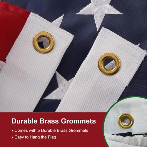 Vista 4 de SYII Bandera estadounidense de 10 x 15 pies para exteriores, estrellas bordadas de lujo y rayas cosidas de doble costura, banderas estadounidenses