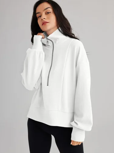 Vista 3 de EFAN Womens Half Zip Up Cropped Hoodies Pullovers Sweatshirts Quarter Zipper Rib Knit Sweaters Fall Winter Clothes 2023